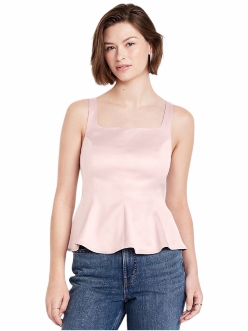 NWT Old Navy Soft Pink Satin Square-Neck Peplum Top